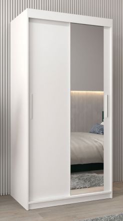 Schiebetürenschrank / Kleiderschrank Bisaurin 1C mit Spiegel, Farbe: Weiß matt - Abmessungen: 200 x 100 x 62 cm ( H x B x T)