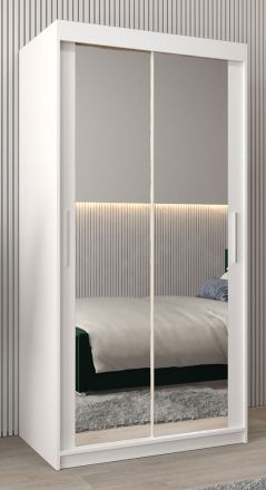 Schiebetürenschrank / Kleiderschrank Bisaurin 1D mit Spiegel, Farbe: Weiß matt - Abmessungen: 200 x 100 x 62 cm ( H x B x T)