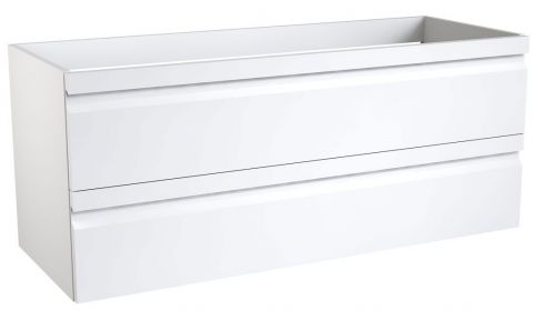 Waschtischunterschrank Bikaner 09 mit Siphonausschnitte für Doppelwaschtisch, Farbe: Weiß glänzend – 50 x 119 x 45 cm (H x B x T)
