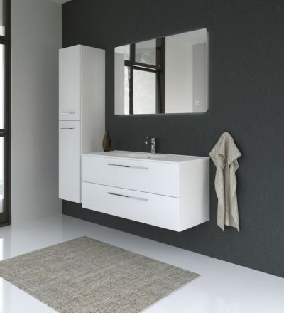Badezimmermöbel - Set BW Rajkot, 3-teilig inkl. Waschtisch / Waschbecken, Farbe: Weiß glänzend