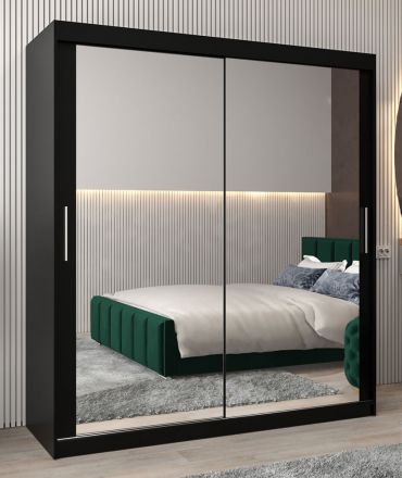Schiebetürenschrank / Kleiderschrank Bisaurin 4D mit Spiegel, Farbe: Schwarz - Abmessungen: 200 x 180 x 62 cm ( H x B x T)