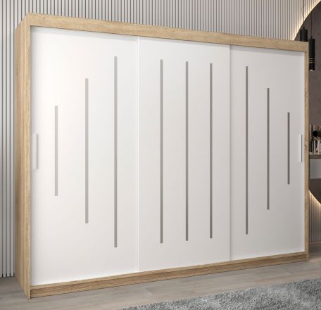 Schiebetürenschrank / Kleiderschrank Pilatus 06, Farbe: Eiche Sonoma / Weiß matt - Abmessungen: 200 x 250 x 62 cm (H x B x T)