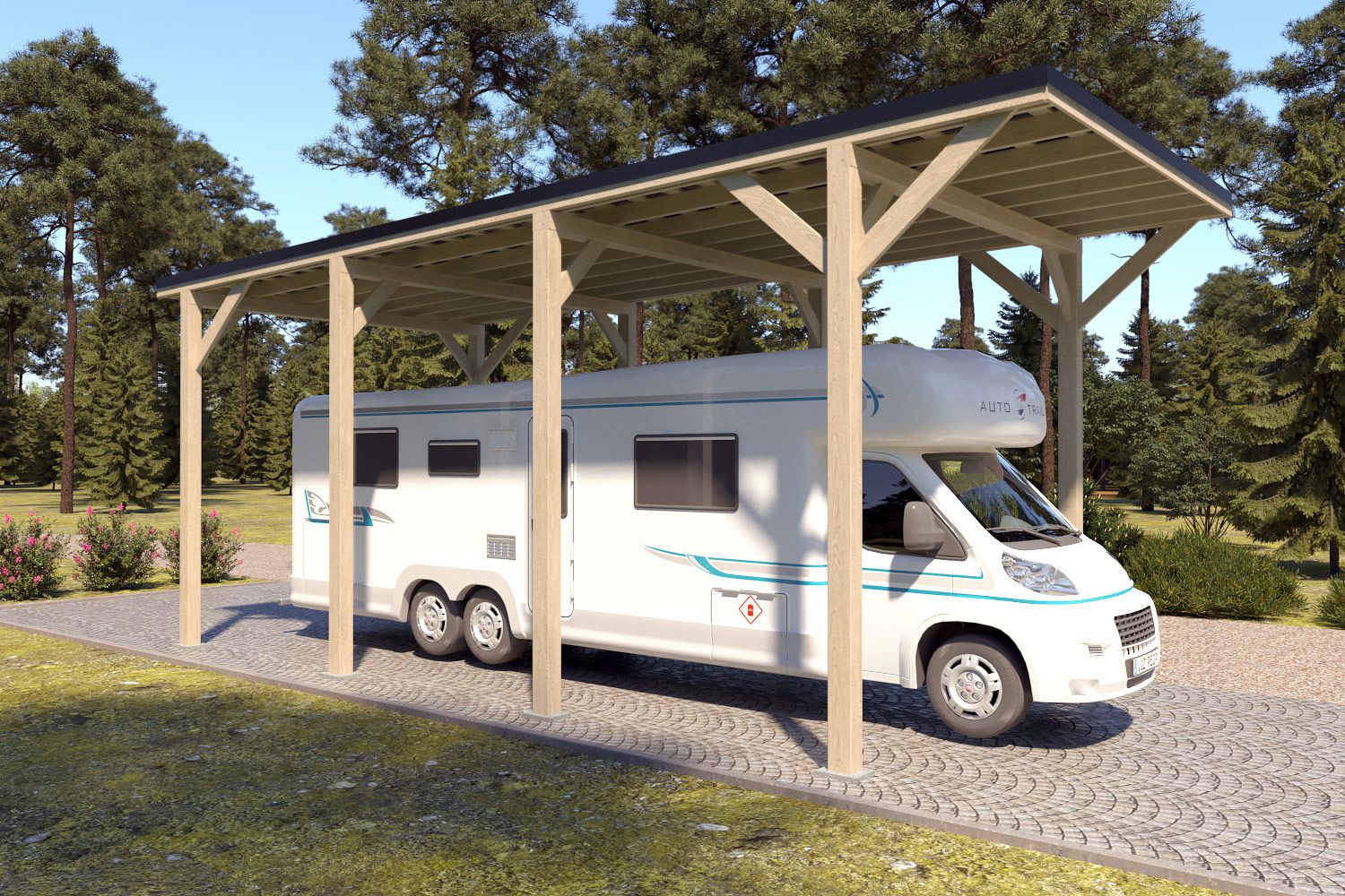 Camping Carport "Stabil" 8 x 4 m (LxB) | 250 kg/m² Dachlast | 32 m² | Natur mit schwarzem Dach