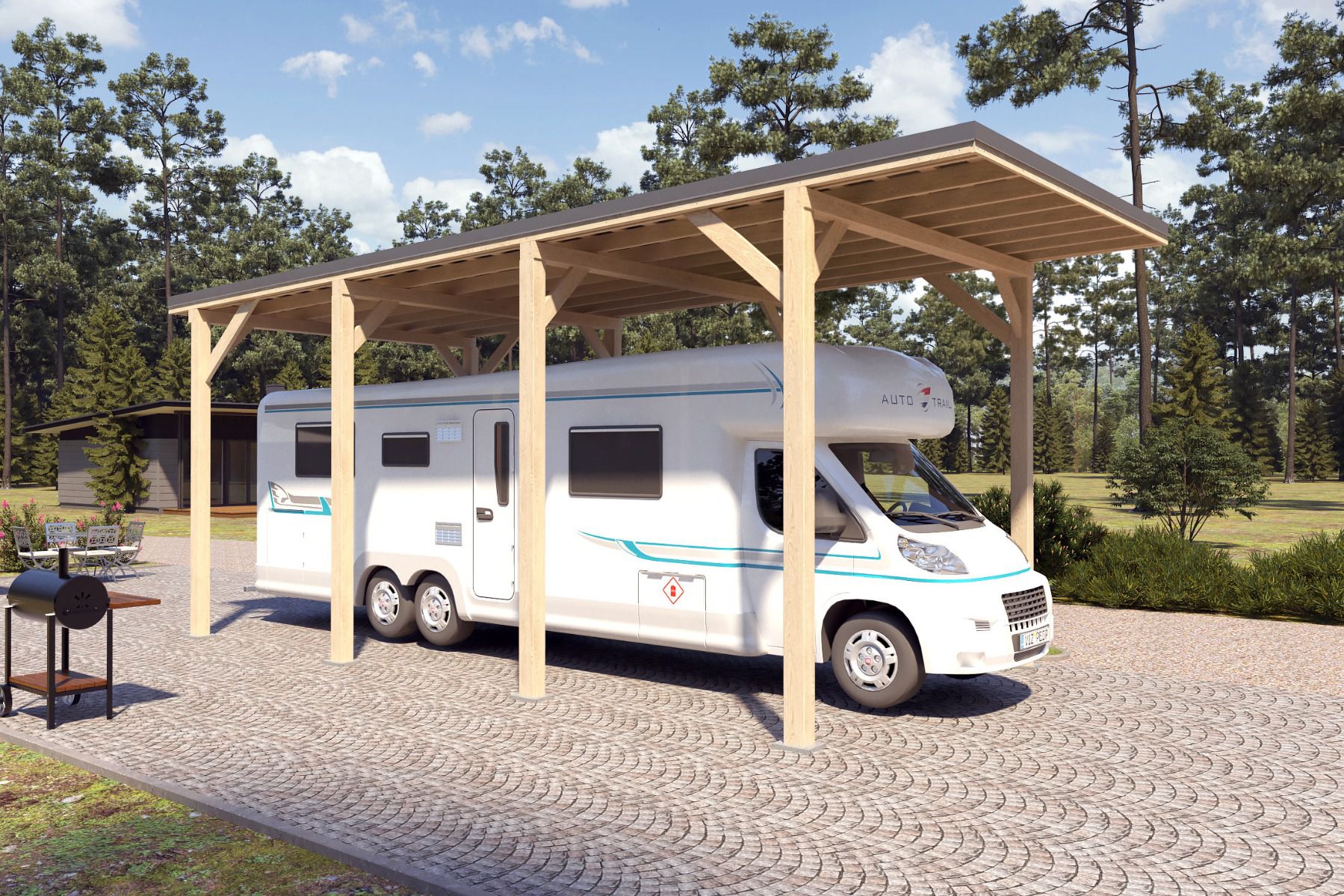 Camping Carport "Stabil" 8 x 4 m (LxB) | 250 kg/m² Dachlast | 32 m² | Imprägniert mit dunkelgrauem Dach