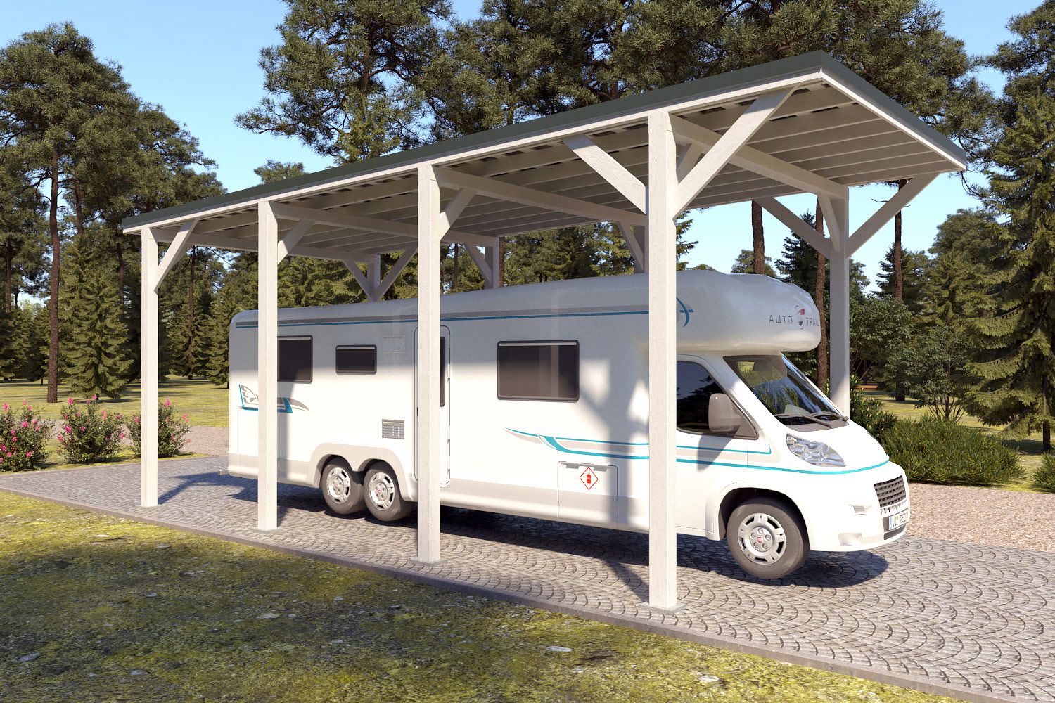 Camping Carport "Stabil" 8 x 4 m (LxB) | 250 kg/m² Dachlast | 32 m² | Reinweiß mit dornengrünem Dach