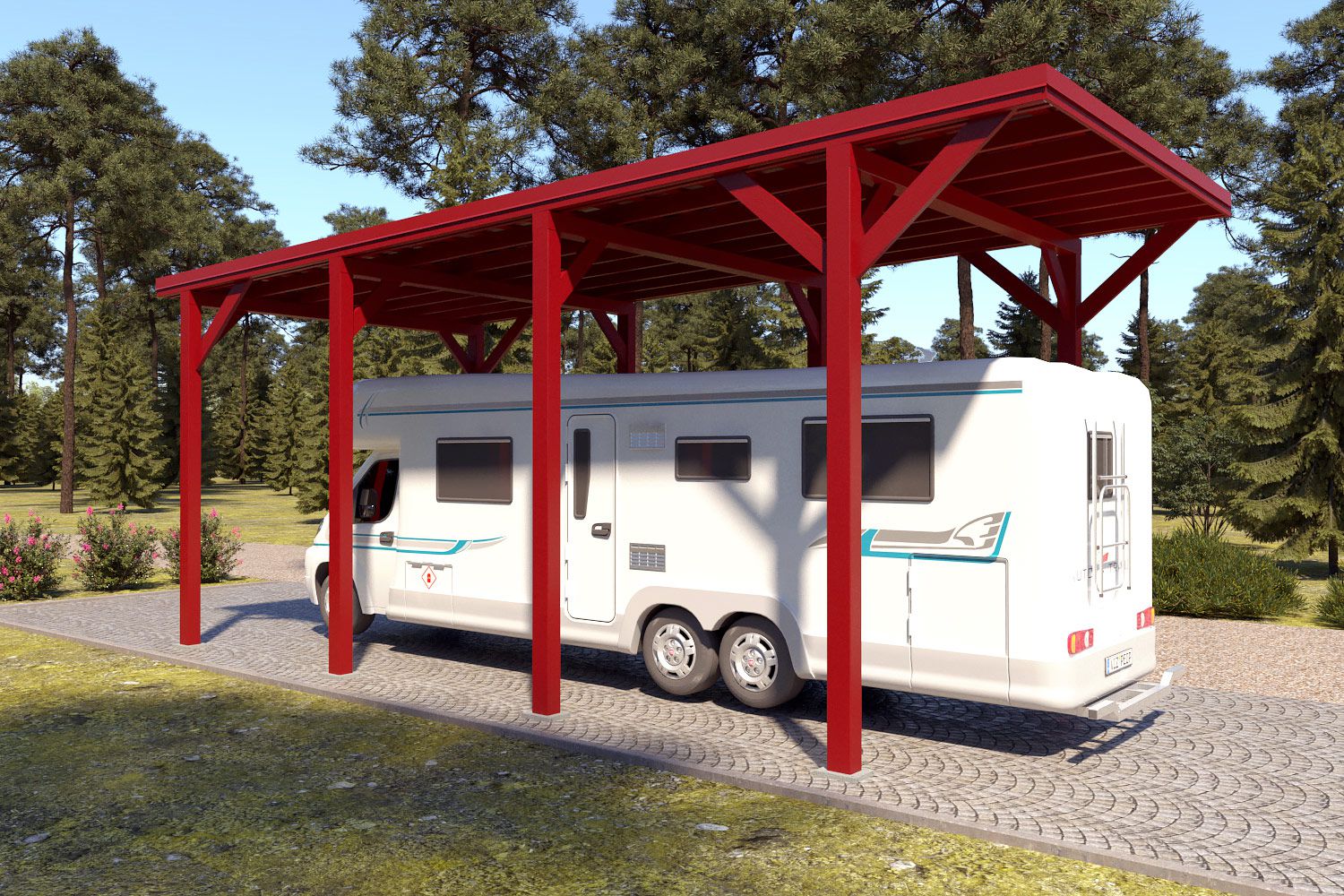 Camping Carport "Stabil" 8 x 4 m (LxB) | 250 kg/m² Dachlast | 32 m² | Oxidrot mit rotem Dach