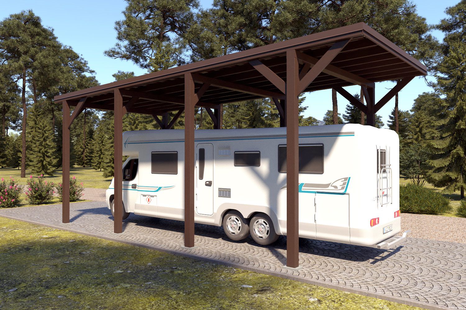 Camping Carport "Stabil" 8 x 4 m (LxB) | 250 kg/m² Dachlast | 32 m² | Graubraun mit dunkelbraunem Dach