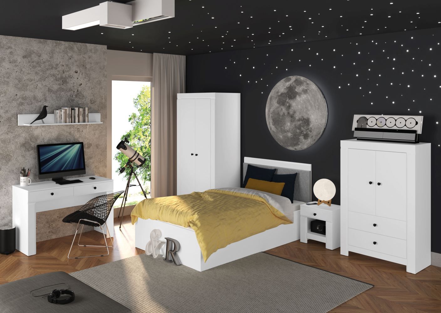 Schlafzimmer Komplett - Set D Orivesi, 6-teilig, Farbe: Weiß