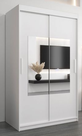Schiebetürenschrank / Kleiderschrank Claveles 02 mit Spiegel, Farbe: Weiß matt - Abmessungen: 200 x 120 x 62 cm ( H x B x T)