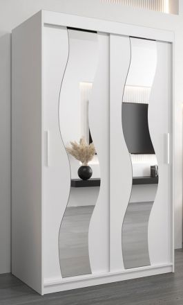 Schiebetürenschrank / Kleiderschrank Hacho 02 mit Spiegel, Farbe: Weiß matt - Abmessungen: 200 x 120 x 62 cm ( H x B x T)