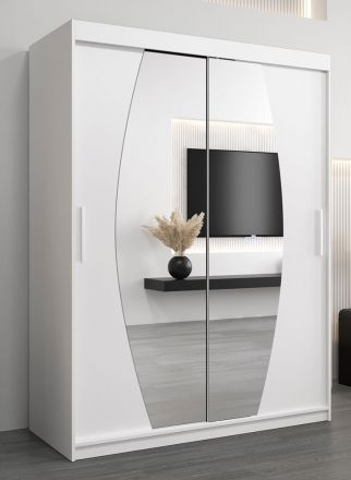 Schiebetürenschrank / Kleiderschrank Calvitero 03 mit Spiegel, Farbe: Weiß Matt - Abmessungen: 200 x 150 x 62 cm ( H x B x T)
