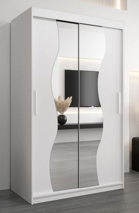 Schiebetürenschrank / Kleiderschrank Robinyera 02 mit Spiegel, Farbe: Weiß Matt - Abmessungen: 200 x 120 x 62 cm ( H x B x T)