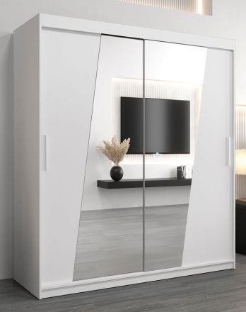 Schiebetürenschrank / Kleiderschrank Guajara 04 mit Spiegel, Farbe: Weiß matt - Abmessungen: 200 x 180 x 62 cm (H x B x T)