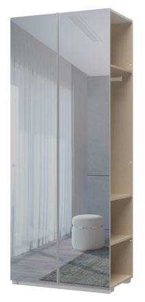 Anbaumodul für Drehtürenschrank / Kleiderschrank mit zwei Spiegeltüren Faleasiu, Farbe: Weiß - Abmessungen: 224 x 90 x 56 cm (H x B x T)