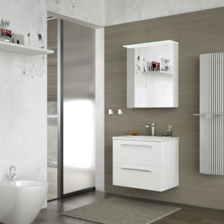 Badezimmermöbel - Set T Pune, 2-teilig inkl. Waschtisch / Waschbecken, Farbe: Weiß glänzend