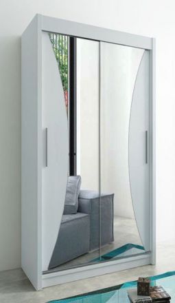 Schiebetürenschrank / Kleiderschrank Serbota 02 mit Spiegel, Farbe: Weiß matt - Abmessungen: 200 x 120 x 62 cm ( H x B x T )