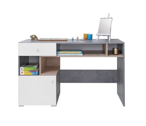 Jugendzimmer - Schreibtisch Lede 10, Farbe: Grau / Eiche / Weiß - Abmessungen: 76 x 125 x 55 cm (H x B x T)