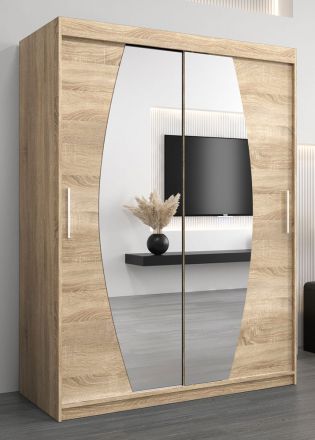 Schiebetürenschrank / Kleiderschrank Calvitero 03 mit Spiegel, Farbe: Eiche Sonoma - Abmessungen: 200 x 150 x 62 cm ( H x B x T)
