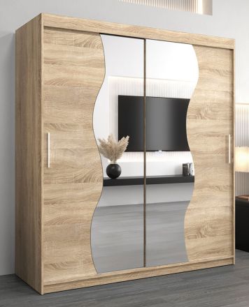 Schiebetürenschrank / Kleiderschrank Robinyera 04 mit Spiegel, Farbe: Eiche Sonoma - Abmessungen: 200 x 180 x 62 cm ( H x B x T)