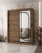 Schiebetürenschrank / Kleiderschrank | Farbe: Walnuss Warmia | 150 x 62 x 200 cm | 2 Kleiderstangen | zuverlässiges Gleitsysteme | 5 Fächer | dekorativer Spiegel