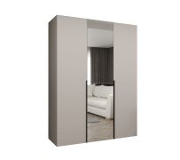 Kleiderschrank mit drei Türen Eiger 75, Farbe: Kaschmir, eine Spiegeltür, Soft-Close-Funktion, 1,5 Meter breit, Griffe: Schwarz, zwei Kleiderstangen, zwei Fächer