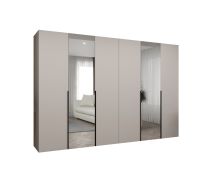 Kleiderschrank mit sechs Türen Eiger 108, Farbe: Kaschmir, zwei Spiegeltüren, Soft-Close-Funktion, 3 Meter breit, Griffe: Schwarz, vier Kleiderstangen, vier Fächer