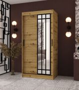 Schiebetürenschrank / Kleiderschrank | Farbe: Eiche Artisan | 100 x 62 x 200 cm | schmal | 1 Spiegeltür | moderne Details | 2 Kleiderstangen | 5 Fächer