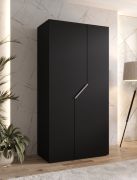 Kleiderschrank / Drehtürenschrank | Farbe: Schwarz | 1 Meter breit | 1 Fach | 1 Kleiderstange | Griffe: Kaschmir | Maße: 100 x 52 x 202 cm | Soft-Close-Funktion | ABS