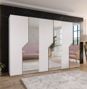 Drehtürenschrank | 3 Spiegeltüren | Farbe: Weiß | 3 Fächer | 3 Kleiderstangen | Soft-Close-Funktion | Griffe: Kaschmir | Maße: 300 x 52 x 202 cm | Kleiderschrank | ABS-Kanten