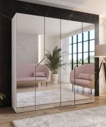 Kleiderschrank | Farbe: Weiß | 2 Fächer | Schlafzimmerschrank mit Spiegel | 2 Kleiderstangen | Griffe: Kaschmir | Soft-Close-Funktion | Maße: 200 x 52 x 202 cm | ABS-Kanten