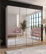 Kleiderschrank | Farbe: Kaschmir | 2 Fächer | Schlafzimmerschrank mit Spiegel | 2 Kleiderstangen | Griffe: Gold | Soft-Close-Funktion | Maße: 200 x 52 x 202 cm | ABS-Kanten