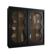 Schiebetürenschrank mit zwei Kleiderstangen Ortler 13, Farbe: Schwarz, 2 Meter breit, 10 Fächer, modernes Design, Kleiderschrank, Türen mit Rauchglas