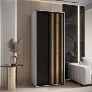 Schiebetürenschrank Mina in Schwarz/Weiß, Front aus laminierter Platte, Anti Staubbürsten, schwarze Metallgriffe, platzsparend, 235,2 x 120 x 60 cm