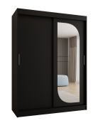 Schiebetürenschrank / Kleiderschrank Signalkuppe 11, Farbe: Schwarz, 1,5 Meter breit, zwei Kleiderstangen, fünf Fächer, eine Spiegeltür