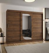 Kleiderschrank / Schiebetürenschrank | Farbe: Walnuss | eine Spiegeltür | 2,5 Meter breit | 10 Fächer | Aluminiumführungen | zwei Kleiderstangen