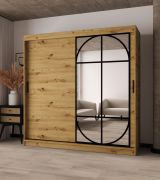 Kleiderschrank | Farbe: Eiche Artisan | Spiegeltür | Moderne Details | 200 x 62 x 200 cm | Schiebetürenschrank | 10 Fächer | 2 Kleiderstangen | hochwertig Verarbeitet