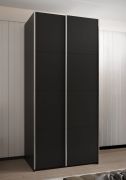 Kleiderschrank / Schiebetürenschrank | ABS-Kantenschutz | 2 Kleiderstangen | 6 Fächer | 2 Schiebetüren | 245,5 x 110 x 64 cm | Farbe: Schwarz | Soft-Close