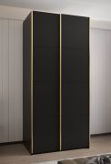Kleiderschrank / Schiebetürenschrank | 245 x 110 x 64 cm | 2 Kleiderstangen | 6 Fächer | 2 Schiebetüren | 6 Einlegeböden | Farbe: Schwarz | Soft-Close