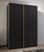 Kleiderschrank / Schiebetürenschrank | 2 Kleiderstangen | Schiebetüren | 245,5 x 180 x 64 cm | 11 Fächer | 10 Einlegeböden | Soft-Close | Farbe: Schwarz