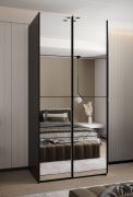 Kleiderschrank / Schiebetürenschrank | 245,5 x 120 x 64 cm | 2 Kleiderstangen | 2 Schiebetüren | 6 Fächer | 6 Einlegeböden | Farbe: Schwarz | Soft-Close