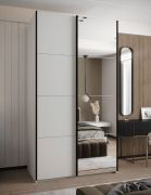 Kleiderschrank / Schiebetürenschrank | 245,5 x 130 x 64 cm | Soft-Close | 6 Fächer | 2 Kleiderstangen | Farbe: Weiß | 2 Schiebetüren | Spiegel