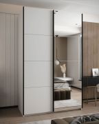 Kleiderschrank / Schiebetürenschrank | 2 Schiebetüren | 11 Fächer | 245,5 x 160 x 64 cm | Spiegel | Soft-Close | 2 Kleiderstangen | Farbe: Weiß