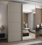 Kleiderschrank / Schiebetürenschrank | 245,5 x 190 x 64 cm | 2 Kleiderstangen | Soft-Close | 2 Schiebetüren | Spiegel | Farbe: Kaschmir | 11 Fächer