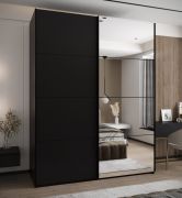 Kleiderschrank / Schiebetürenschrank | Soft-Close | 2 Schiebetüren | 2 Kleiderstangen | Farbe: Schwarz | 245,5 x 200 x 64 cm | 11 Fächer | Spiegel
