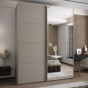 Kleiderschrank / Schiebetürenschrank | 11 Fächer | 245,5 x 200 x 64 cm | 2 Schiebetüren | Soft-Close | 2 Kleiderstangen | Spiegel | Farbe: Kaschmir