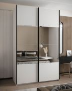 Kleiderschrank / Schiebetürenschrank | 245,5 x 150 x 64 cm | Spiegel | Soft-Close-Funktion | 2 Kleiderstangen | 2 Schiebetüren | 6 Fächer | Farbe: Weiß