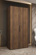 Kleiderschrank mit einer Kleiderstange | Farbe: Walnuss | 1 Meter breit | ein Fach | Soft-Close | zwei Türen | Griffe: Schwarz | Drehtürenschrank