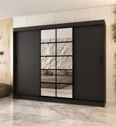 Schiebetürenschrank | Schwarz Matt | 10 Fächer | 2 Kleiderstangen | hochwertig Verarbeitet | 250 x 62 x 200 cm | Kleiderschrank | Spiegeltür | modernes Design
