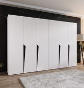 Drehtürenschrank / Kleiderschrank | Farbe: Weiß | 4 Fächer | 3 Meter breit | Griffe: Schwarz | 4 Kleiderstangen | Soft-Close-Funktion | Maße: 300 x 52 x 202 cm