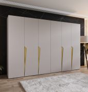 Drehtürenschrank / Kleiderschrank | Farbe: Kaschmir | 4 Fächer | 3 Meter breit | Griffe: Gold | 4 Kleiderstangen | Soft-Close-Funktion | Maße: 300 x 52 x 202 cm